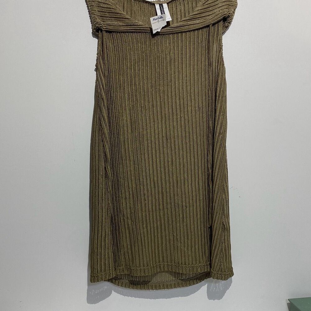 Jantzen Olive Green Hooded Crochet Swim Cover Up Dress Metallic Shimmer Large